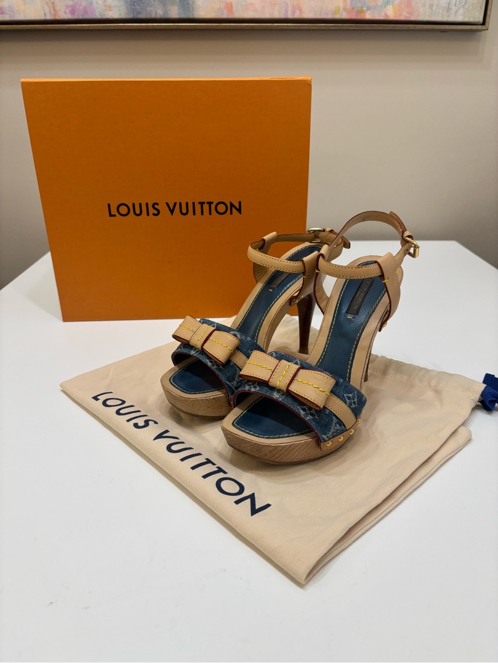 ✨ Louis Vuitton Monogram Denim Bow Platform Sandals ✨